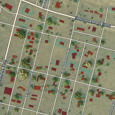 Close-up of the map of Dinosaur, Colorado print showing street and building detail