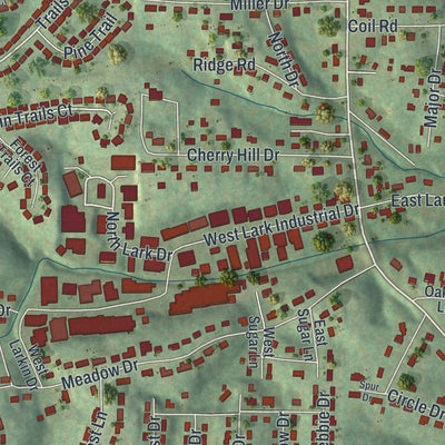 Close-up of the map of Murphy, Missouri print showing street and building detail