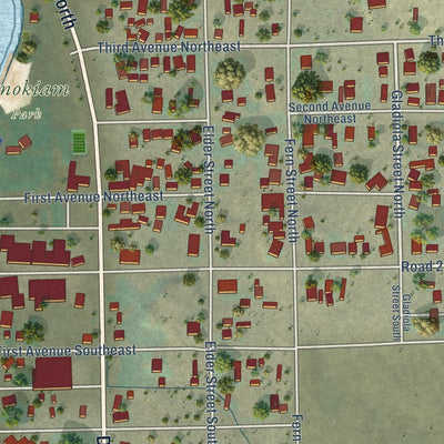 Close-up of the map of Soap Lake, Washington print showing street and building detail