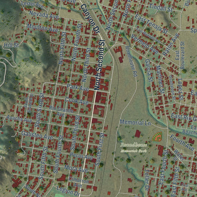 Close-up of the map of Raton, New Mexico print showing street and building detail