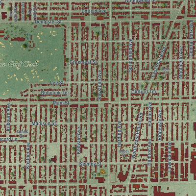 Close-up of the map of Skokie, Illinois print showing street and building detail