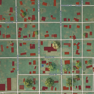 Close-up of the map of Waynesville, Illinois print showing street and building detail