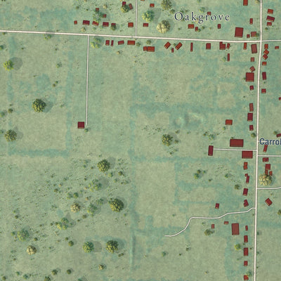 Close-up of the map of Oak Grove, Arkansas print showing street and building detail