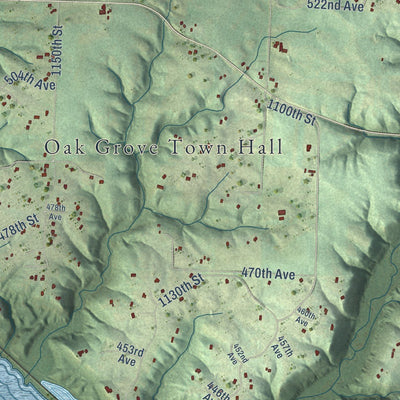 Close-up of the map of Oak Grove, Pierce County, Wisconsin print showing street and building detail