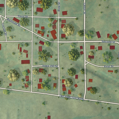 Close-up of the map of Baylis, Illinois print showing street and building detail