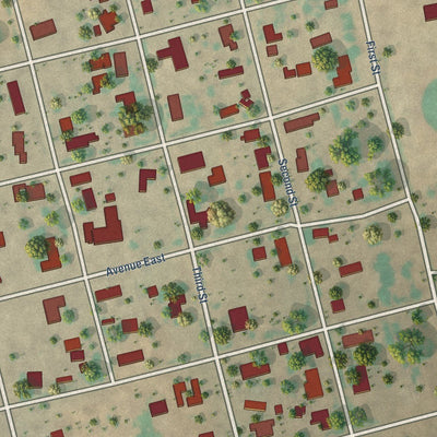 Close-up of the map of Ackerly, Texas print showing street and building detail