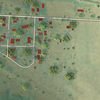 Close-up of the map of Fruitdale, South Dakota print showing street and building detail