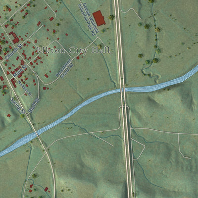 Close-up of the map of Elkton, Tennessee print showing street and building detail