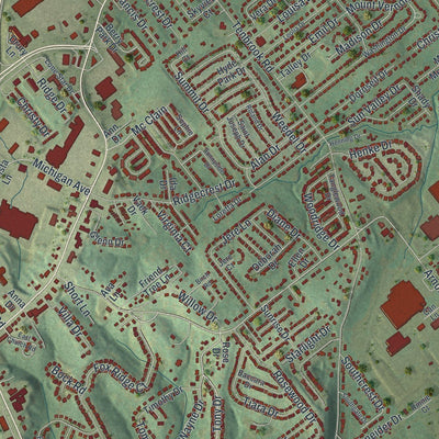 Close-up of the map of Arnold, Missouri print showing street and building detail