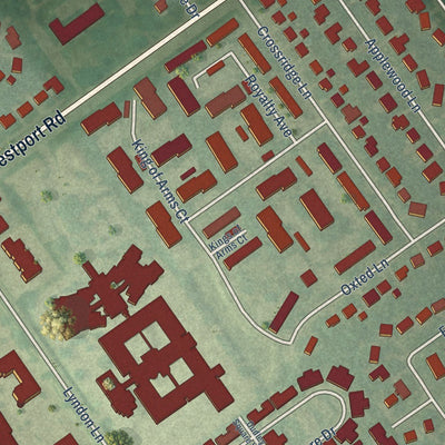 Close-up of the map of Graymoor-Devondale, Kentucky print showing street and building detail
