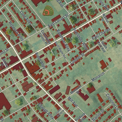 Close-up of the map of Littlestown, Pennsylvania print showing street and building detail
