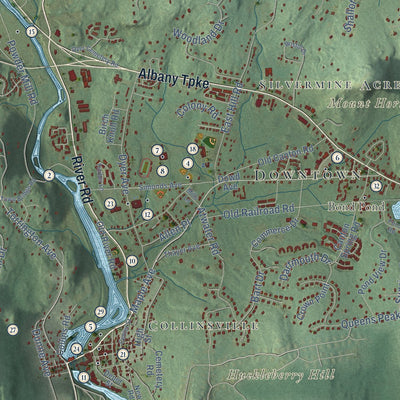 Close-up of the map of Canton, Connecticut print showing street and building detail