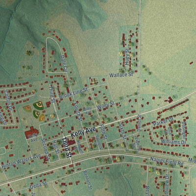 Close-up of the map of Midland City, Alabama print showing street and building detail