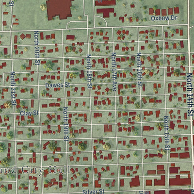 Close-up of the map of Ashland, Nebraska print showing street and building detail