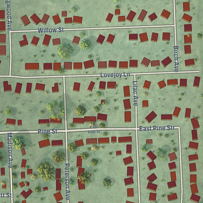 Close-up of the map of Aurora, South Dakota print showing street and building detail
