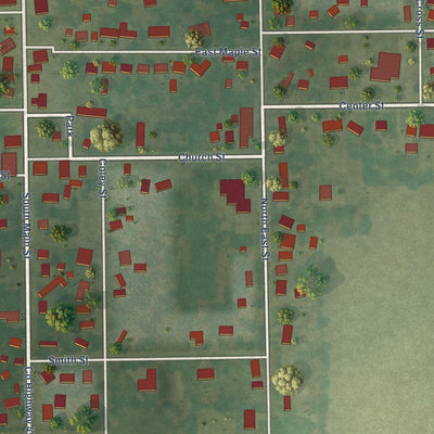 Close-up of the map of Loami, Illinois print showing street and building detail