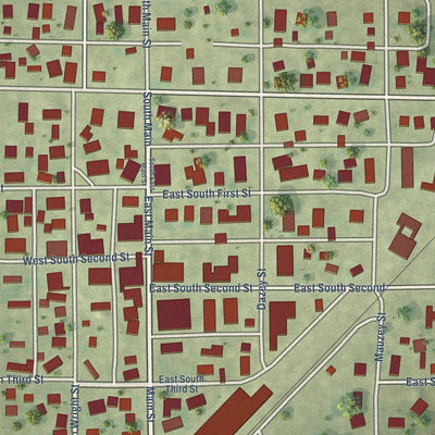 Close-up of the map of Findlay, Illinois print showing street and building detail