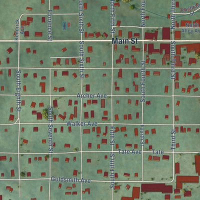 Close-up of the map of Mammoth Spring, Arkansas print showing street and building detail