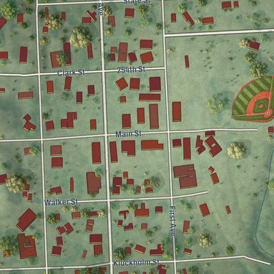Close-up of the map of Montrose, South Dakota print showing street and building detail