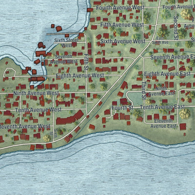 Close-up of the map of Horseshoe Beach, Florida print showing street and building detail