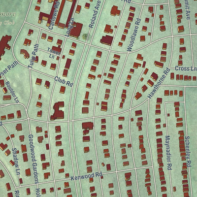 Close-up of the map of Roland Park, Maryland print showing street and building detail