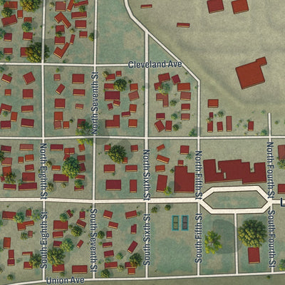 Close-up of the map of Sinclair, Wyoming print showing street and building detail