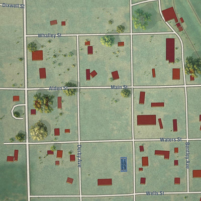 Close-up of the map of Pingree, North Dakota print showing street and building detail
