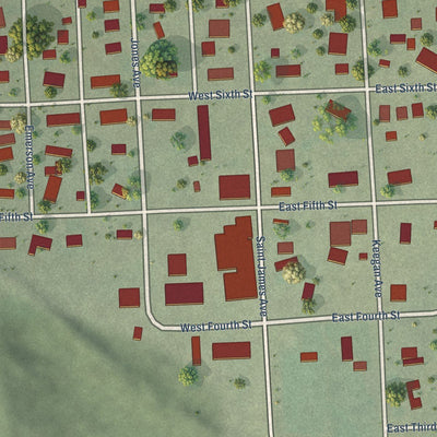 Close-up of the map of Wynot, Nebraska print showing street and building detail
