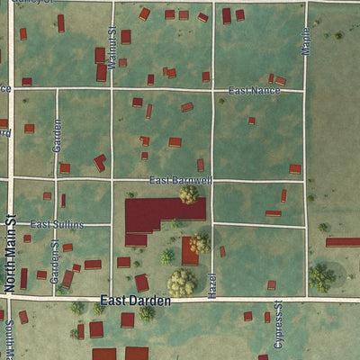 Close-up of the map of Grubbs, Arkansas print showing street and building detail