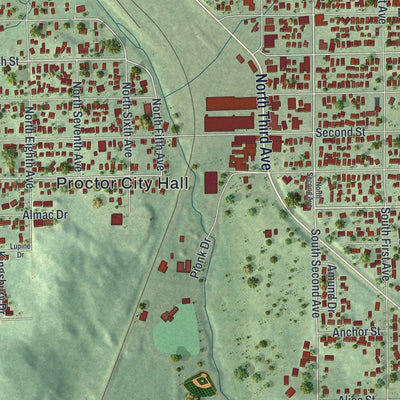 Close-up of the map of Proctor, Minnesota print showing street and building detail