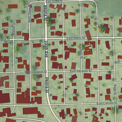 Close-up of the map of New Holland, Illinois print showing street and building detail