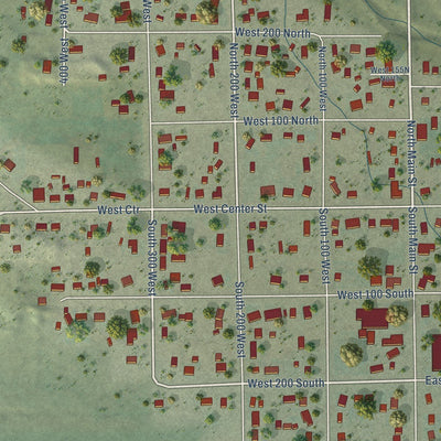 Close-up of the map of Orangeville, Utah print showing street and building detail