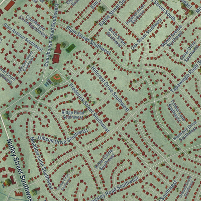 Close-up of the map of Vienna, Virginia print showing street and building detail