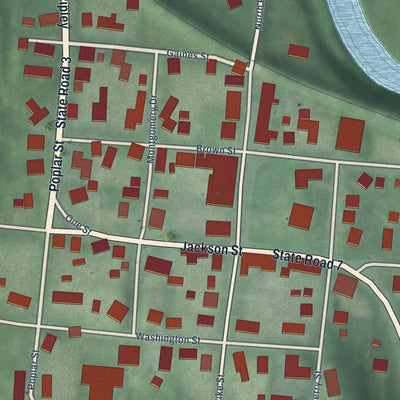 Close-up of the map of Vernon, Indiana print showing street and building detail