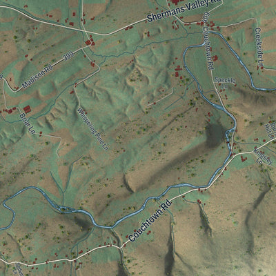 Close-up of the map of Southwest Madison, Pennsylvania print showing street and building detail