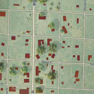 Close-up of the map of Gove City, Kansas print showing street and building detail