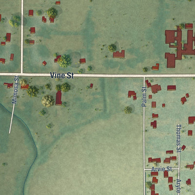 Close-up of the map of Chataignier, Louisiana print showing street and building detail