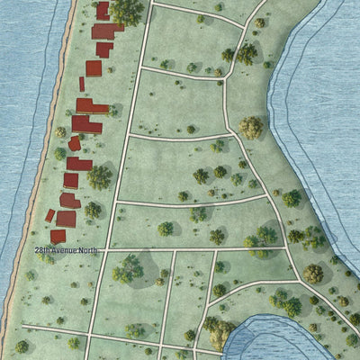 Close-up of the map of Belleair Shore, Florida print showing street and building detail