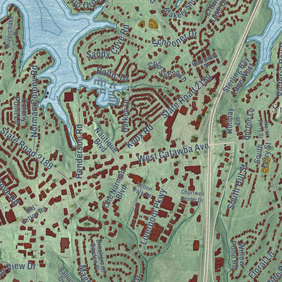 Close-up of the map of Cornelius, North Carolina print showing street and building detail