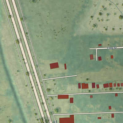 Close-up of the map of Sunset, Arkansas print showing street and building detail