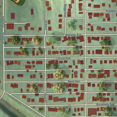 Close-up of the map of North Irwin, Pennsylvania print showing street and building detail