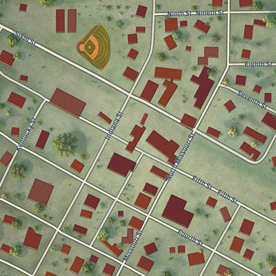 Close-up of the map of Hindsboro, Illinois print showing street and building detail