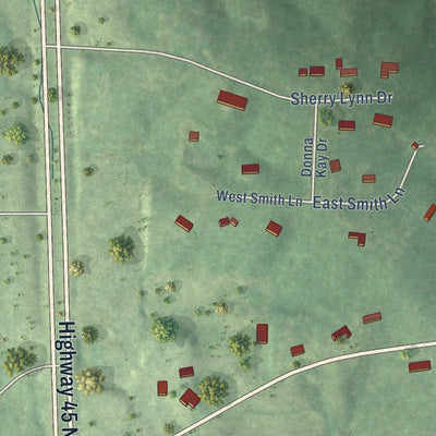 Close-up of the map of Finger, Tennessee print showing street and building detail