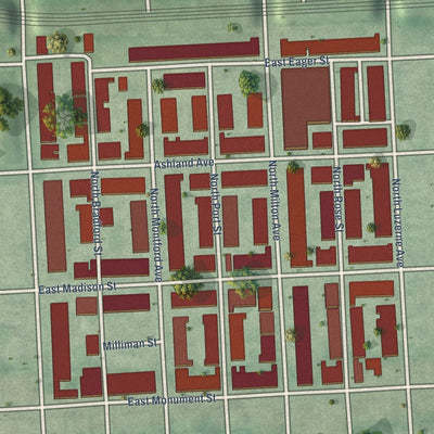Close-up of the map of Milton-Montford, Maryland print showing street and building detail