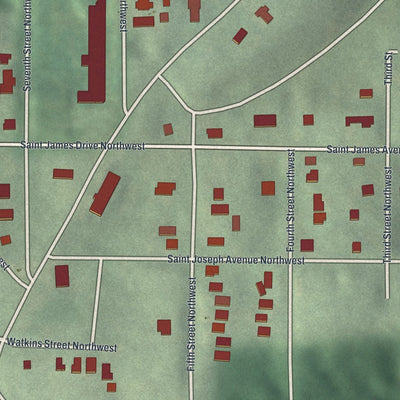 Close-up of the map of Carey Park, Georgia print showing street and building detail