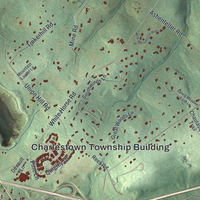 Close-up of the map of Charlestown, Pennsylvania print showing street and building detail