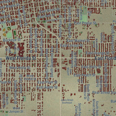 Close-up of the map of Deming, New Mexico print showing street and building detail