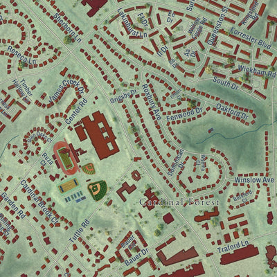 Close-up of the map of West Springfield, Virginia print showing street and building detail