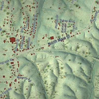 Close-up of the map of Tennessee Ridge, Tennessee print showing street and building detail