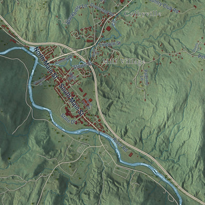 Close-up of the map of Waterbury, Vermont print showing street and building detail